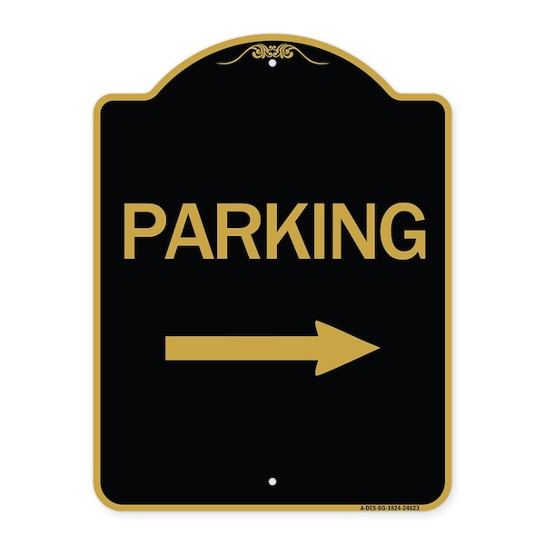 Signmission Designer Series Parking W/ Right Arrow, Black & Gold Aluminum Sign, 18" x 24", BG-1824-24623 A-DES-BG-1824-24623 - main